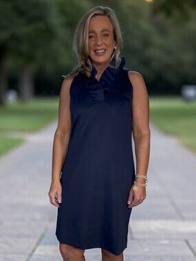 Gretchen Scott Jersey Ruffneck Sleeveless Dress - Navy